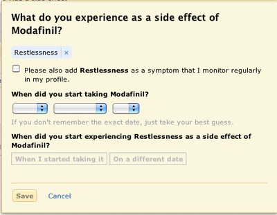 A Popup Window for Entering Side Effects at PatientsLikeMe