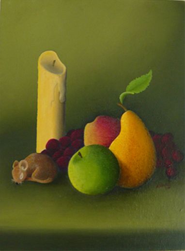 "Autumn Still Life with Mouse" by PD Artist J. Marley, who learned to paint with his non-dominant hand after developing tremors